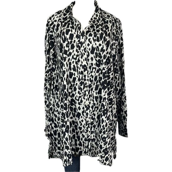 Jessica London +24 Black Animal Print Button Down Collar Long Sleeve Blouse - Picture 2 of 6